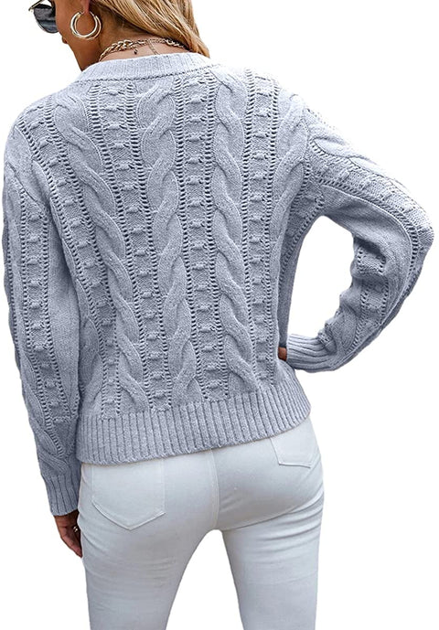 Sweaters for Women Crew Neck Hinge Flowers Cable Knit Pullover Autumn and Winter Sweater