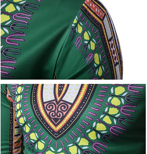 Men's Long Sleeve Causal Dashiki Blouse Slim Fit African Printed Tee Shirt