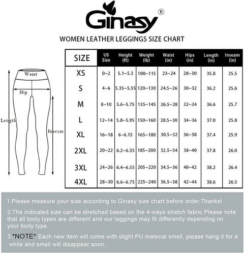 Ginasy Faux Leather Leggings for Women High Waisted Stretch Leather Pants