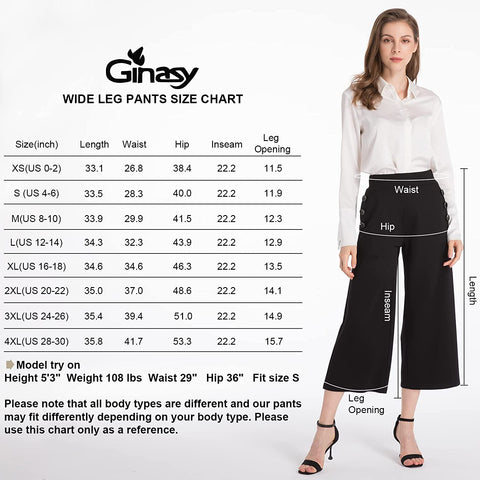 Ginasy Black Wide Leg Pants for Women Business Casual Dress Pants Stretch High Waist Crop Capris Culotte