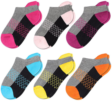 Girls Socks 6-Pack Ankle Athletic Socks For Children Cushioned Sole Low Cut Casual Socks For Little Big Kids