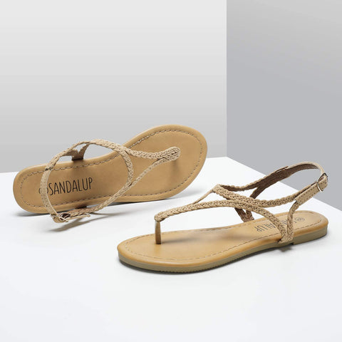 SANDALUP Flat Sandals for Women w Flannel Braided and Adjustable Metal Buckle