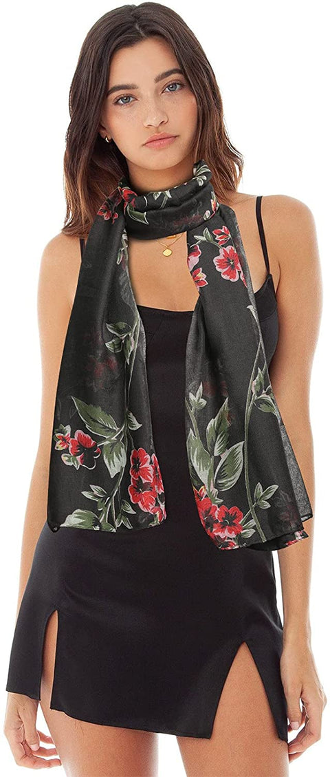 Women Floral Sheer Scarf Shawl - 3PCS Lightweight Scarfs Shawl Wrap Scarves Thin Scarfs for Women Soft Long Scarf