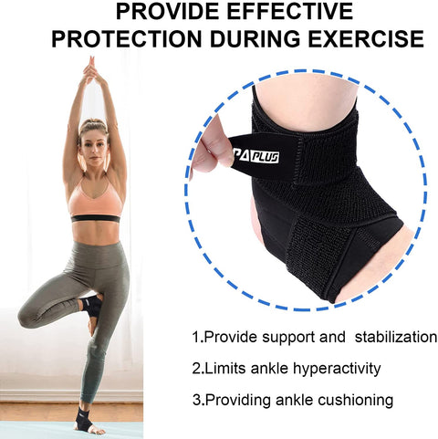 PAPLUS Ankle Brace for Men & Women, Ankle Support Foot Brace with Ankle Wrap, Adjustable Strap for Sprained, Volleyball, Sports, Black, Single, Large