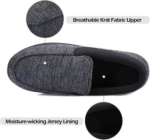 mysoft Men's House Slippers Memory Foam Classic Moccasin Slip on Shoes Anti-Slip Sole Indoor Outdoor