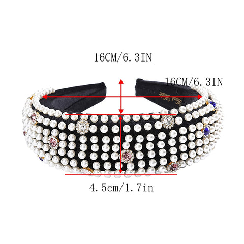 AWAYTR Velvet Padded Pearl Embellished Headband Large Padded Velvet Races Goth Wedding Headpiece for Women (black-1)