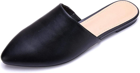 Ruanyu Womens Flat Mules Pointed Toe Slip On Loafer Backless Comfortable Slide Sandals