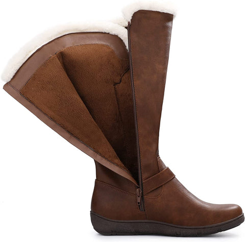 mysoft Women's Winter Knee High Boots Faux Fur Lined Zipper Tall Flat Boots