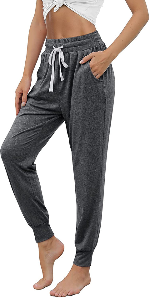 Yoga Pants with Pockets for Women Drawstring High Waisted Pants Loose Workout Joggers Pants Dark Grey 2X-Large