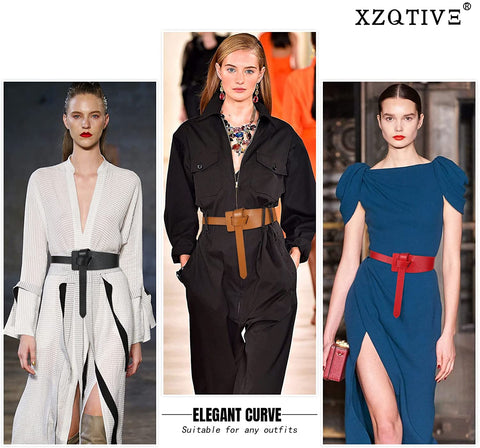 XZQTIVE Women's Genuine Leather Waist Belt for Jeans Jumpsuit Coat Fashion Tie a Knot Leather Belt Dress Belt