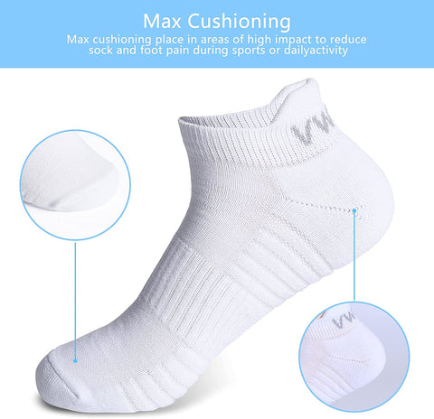VWELL Athletic Running Socks for Men Women, Cushioned Sports Ankle Socks, Low Cut Socks, Moisture Wicking 6 Pairs