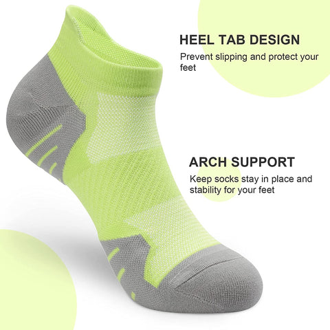 PAPLUS Womens Ankle Compression Running Socks 6 Pairs, Cushioned Low Cut Athletic Socks with Arch Support