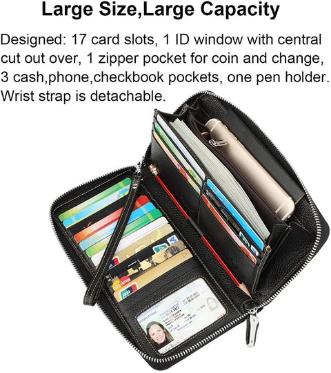 Lavemi Women's RFID Blocking Leather Zip Around Wallet Large Phone Holder Clutch Travel Purse Wristlet