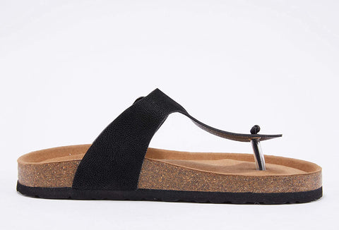 Womens Thong Sandals Slip-On Flats Adjustable T Strap Buckle Footbed Flip-Flop Cork Shoes