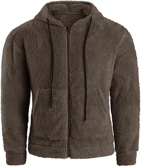Mens Pullover Hoodie Fluffy Full Zip Sherpa Fleece Sweatshirts Fashion Casual Hooded Winter Warm Outwear with Pockets