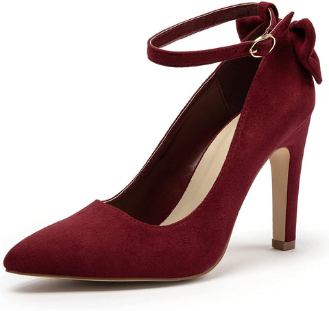 katliu Women's Pointed Toe High Heels Pumps Stiletto Ankle Strap Bow Tie Party Wedding Dressy Pumps Shoes