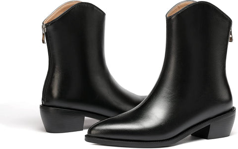 WAYDERNS Women's Zip Pointed Toe Matte Chunky Low Heel Ankle High Knight Boots 2 Inch