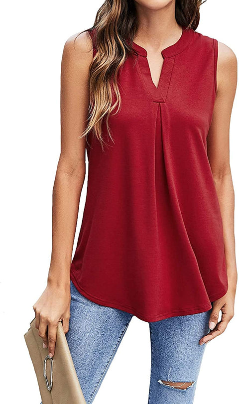Aoysky Women's V Neck Basic Tank Tops Summer Sleeveless Casual Loose Shirts Blouse