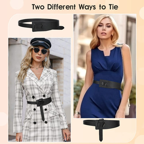 XZQTIVE Women's Genuine Leather Waist Belt for Jeans Jumpsuit Coat Fashion Tie a Knot Leather Belt Dress Belt