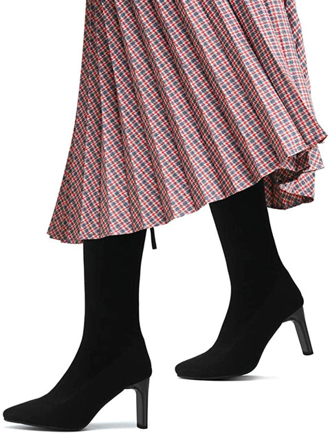 Tale Women's Covered Square Heel Pointed Toe Stretchy Suede Over The Knee Thigh High Heel Boots Fashion Autumn Winter Long Boots