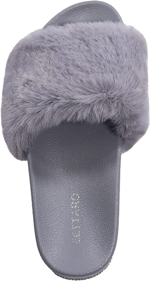 EETTARO Women's Fuzzy Slippers Faux Fur Slides Open Toe Fluffy Platform Sandals Slip on Indoor Outdoor Shoes