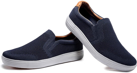 konhill Men's Slip on Fashion Sneaker - Classic Breathable Knit Loafers Skate Shoes