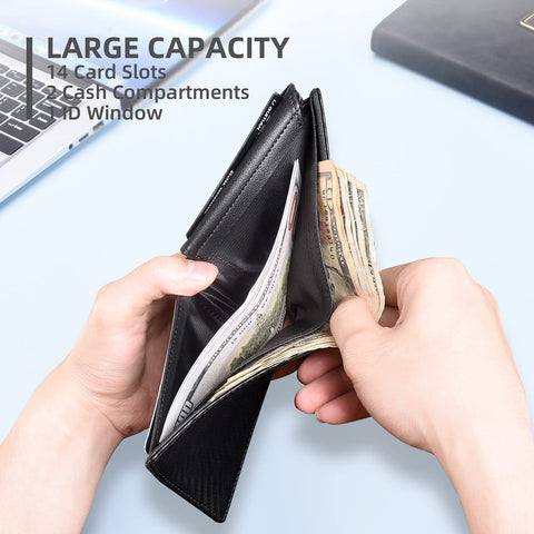 Zitahli Large Capacity Wallet for Men RFID-blocking Bifold Leather Wallets with 17 Card Pockets