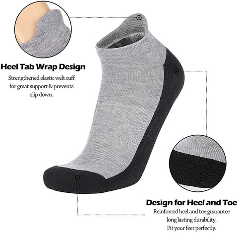 Mens Ankle Socks Low Cut Athletic Cushioned Running Tab Socks 6 Pack