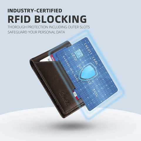 Zitahli Mens Slim Wallet with Bill Pockets RFID-blocking Leather Bifold Wallets