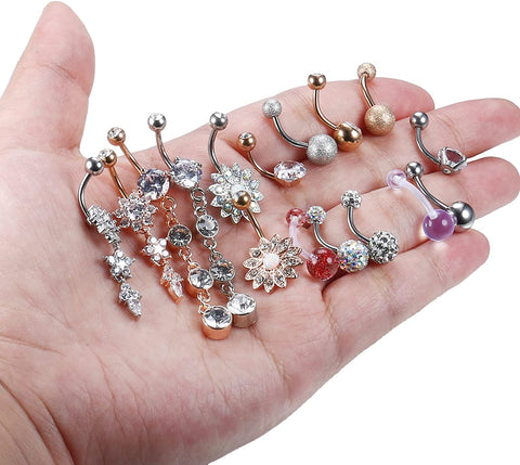3-16 Pcs 14G Stainless Steel Dangle Belly Button Rings