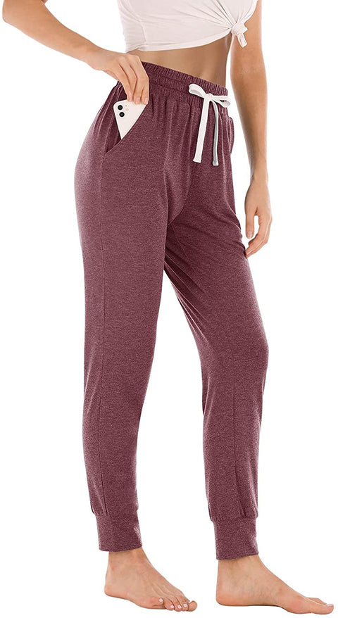 Yoga Pants with Pockets for Women Drawstring High Waisted Pants Loose Workout Joggers Pants Mauve Small