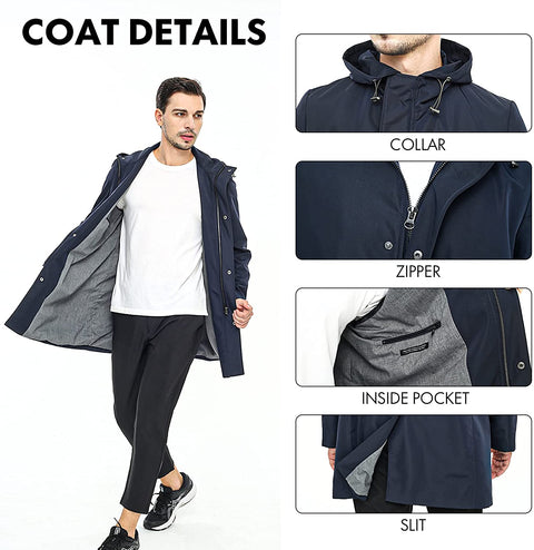 Men's Trench Coat AIYIMEI Windbreaker Jacket Men Waterproof Jacket Men's Slim Fit Long Overcoat
