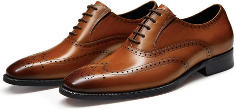 FRASOICUS Men’s Dress Shoes with Genuine Leather in Classic Brogue Elastic Band Oxford Formal Shoes for Men