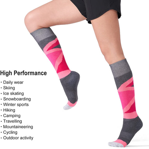 CS CELERSPORT 2/3 Pack Women's Ski Socks with Full Cushion, Wool Winter Warm Socks for Skiing Snowboarding