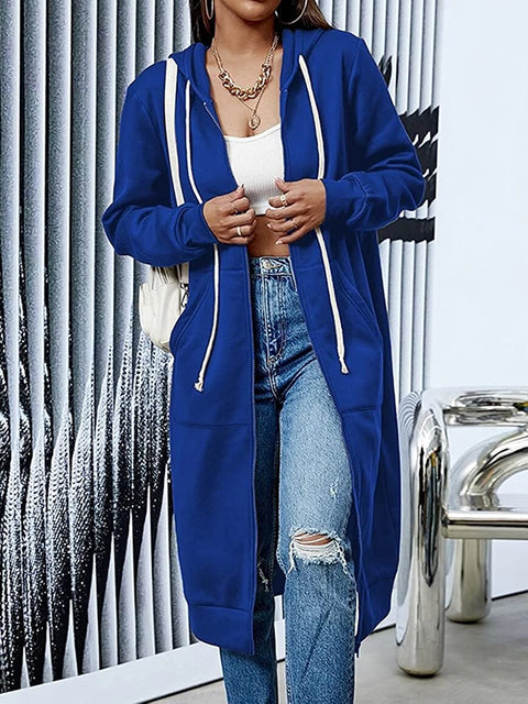 Dyexces Zip Up Hoodie Women Casual Pockets Tunic Sweatshirt Long Hoodie Jacket