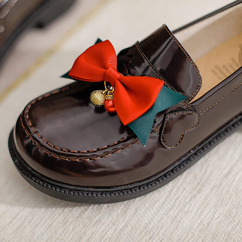 KANGFEINI Classic Round Toe Walking Shoes jk Kawaii Bow Mary Jane Removable Bow Casual lefse