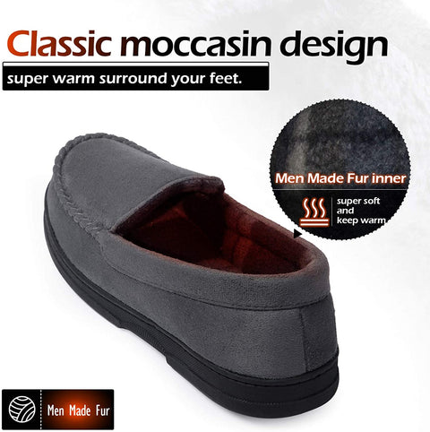 mysoft Men's House Slippers Memory Foam Classic Moccasin Slip on Shoes Anti-Slip Sole Indoor Outdoor
