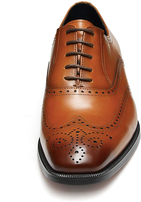 FRASOICUS Men’s Dress Shoes with Genuine Leather in Classic Brogue Elastic Band Oxford Formal Shoes for Men