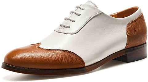 FRASOICUS Women's Oxfords Brogue Leather Wingtip Lace up Flats Formal Wedding Dress Shoes for Girls Ladies