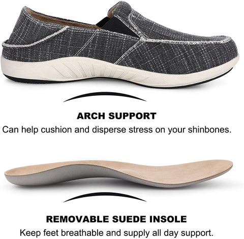 Slip On Shoes for Men, Plantar Fasciitis Canvas Loafer Shoes with Arch Support, Orthopedic Casual Non Slip Shoes with Rubber Sole