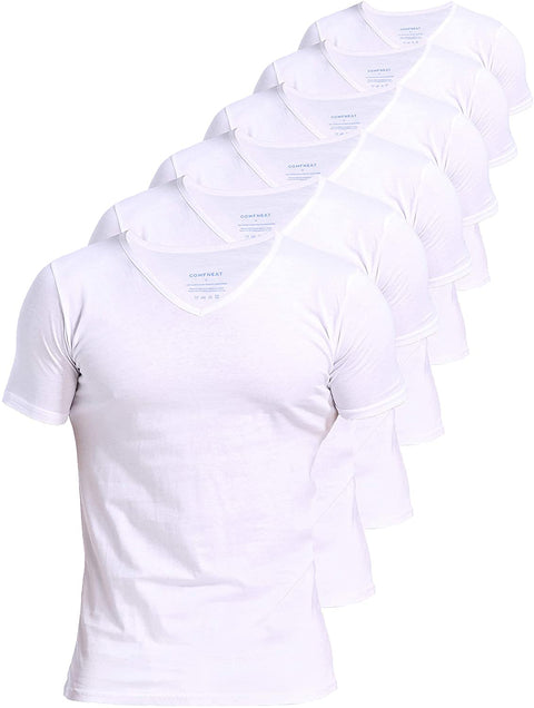 Men's 6-Pack Slim Fit Undershirts 100% Cotton Comfy V-Neck T-Shirts