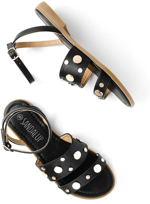 SANDALUP Rivets Studded Flat Sandals Open Toe Summer's Sandals for Women