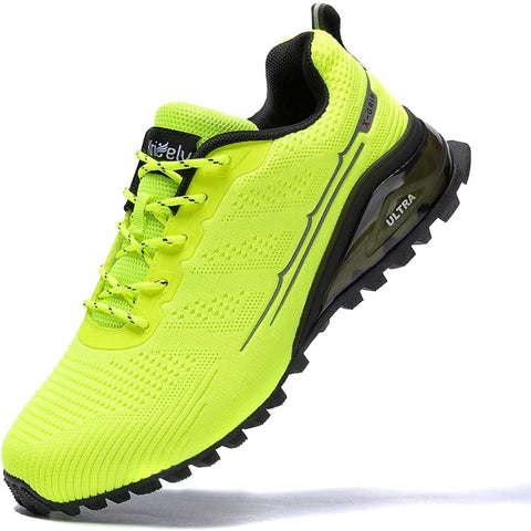 Kricely Men's Women Trail Running Shoes - Non-Slip Hiking Shoes Breathable Walking Footwear Outdoor Road Athletic Sneaker Fluorescent Green