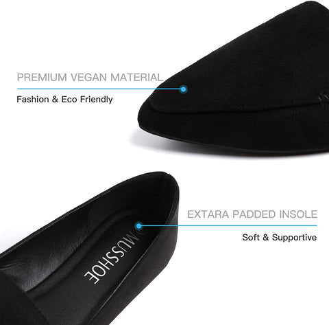 MUSSHOE Womens Flats Pointy Toe Ballet Flats Lightweight Slip On Ballet Shoes for Women,Black 7