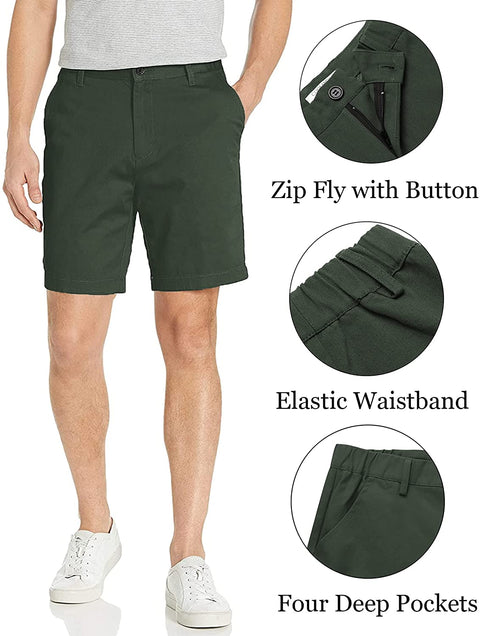 Men Casual Flat Front Shorts Straight Fit Stretch Chino Shorts