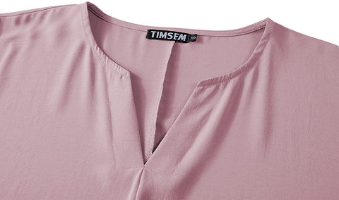 TIMSEM Womens Short Sleeve V Neck Curved Hem Chiffon Casual Blouse Shirts Tops