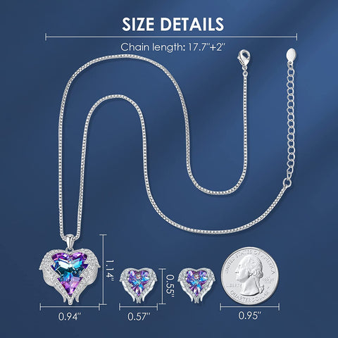 Angel Wing Love Heart Necklaces and Earrings Silver Jewelry Sets
