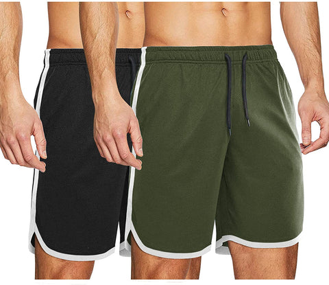 Men 7" Athletic Running Shorts Quick Dry Mesh Gym Workout Shorts 2 Pack