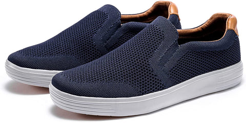 konhill Men's Slip on Fashion Sneaker - Classic Breathable Knit Loafers Skate Shoes