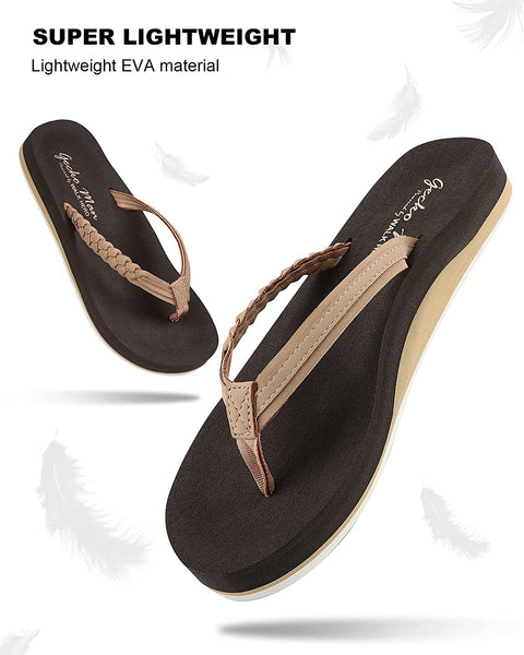 Flip Flops for Women with Arch Support, Yoga Mat Beach Sandals for Women,Dressy Beach Flip Flops with Rubber Sole and Leather Straps
